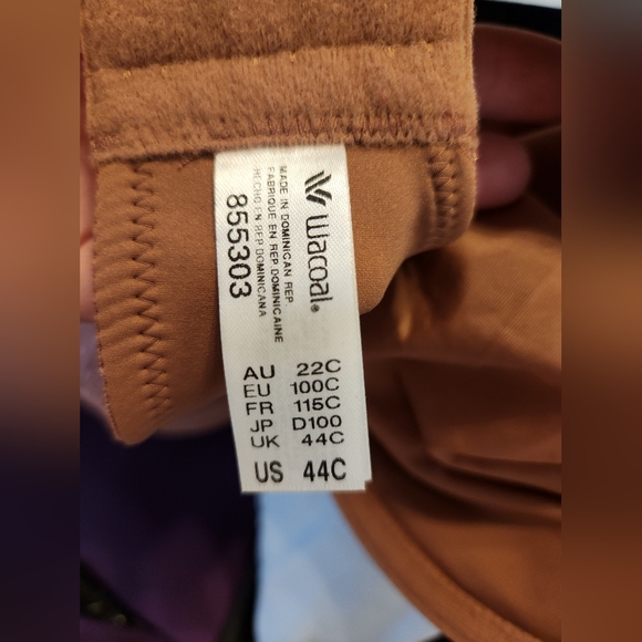 Wacoal Back Appeal Underwire Bra in Cocoa with Gold Dot Embellishment Size 44C - Picture 9 of 16